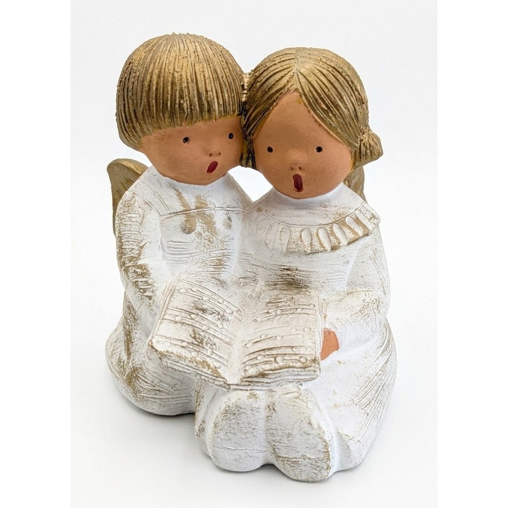Vintage Jullar Terra Cotta Boy and Girl Angel Carolers Figurine, 5" Tall, Rustic
